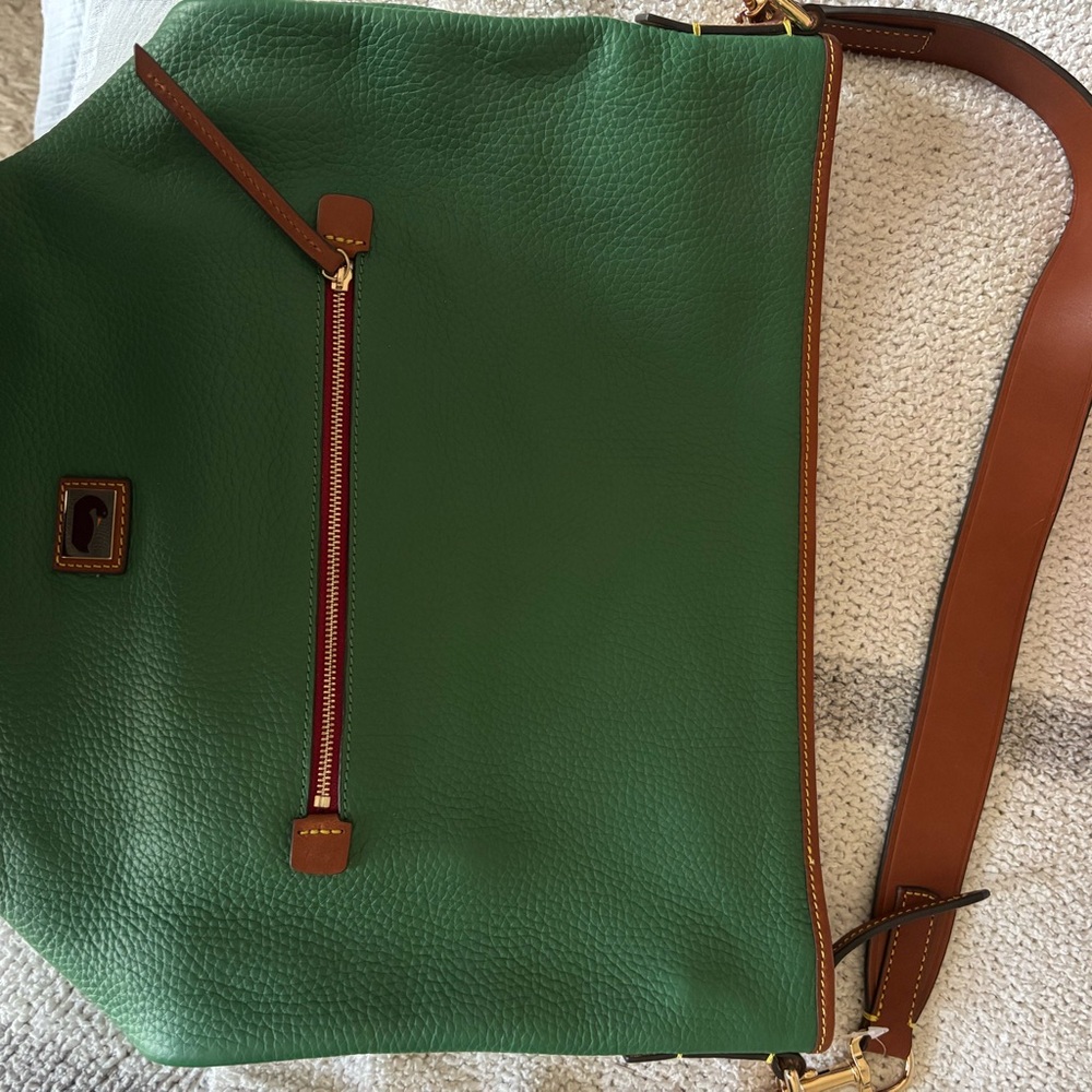 Dooney & Bourke Leather Green Shoulder Bag with Brown Strap